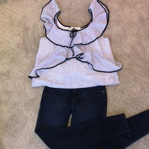 J Crew white and navy tank size L